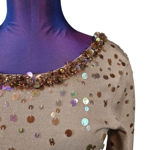 Talbots Taupe Silk Blend Sequin‎ 3/4 Sleeve Blouse Size Small Women's - Picture 2 of 8